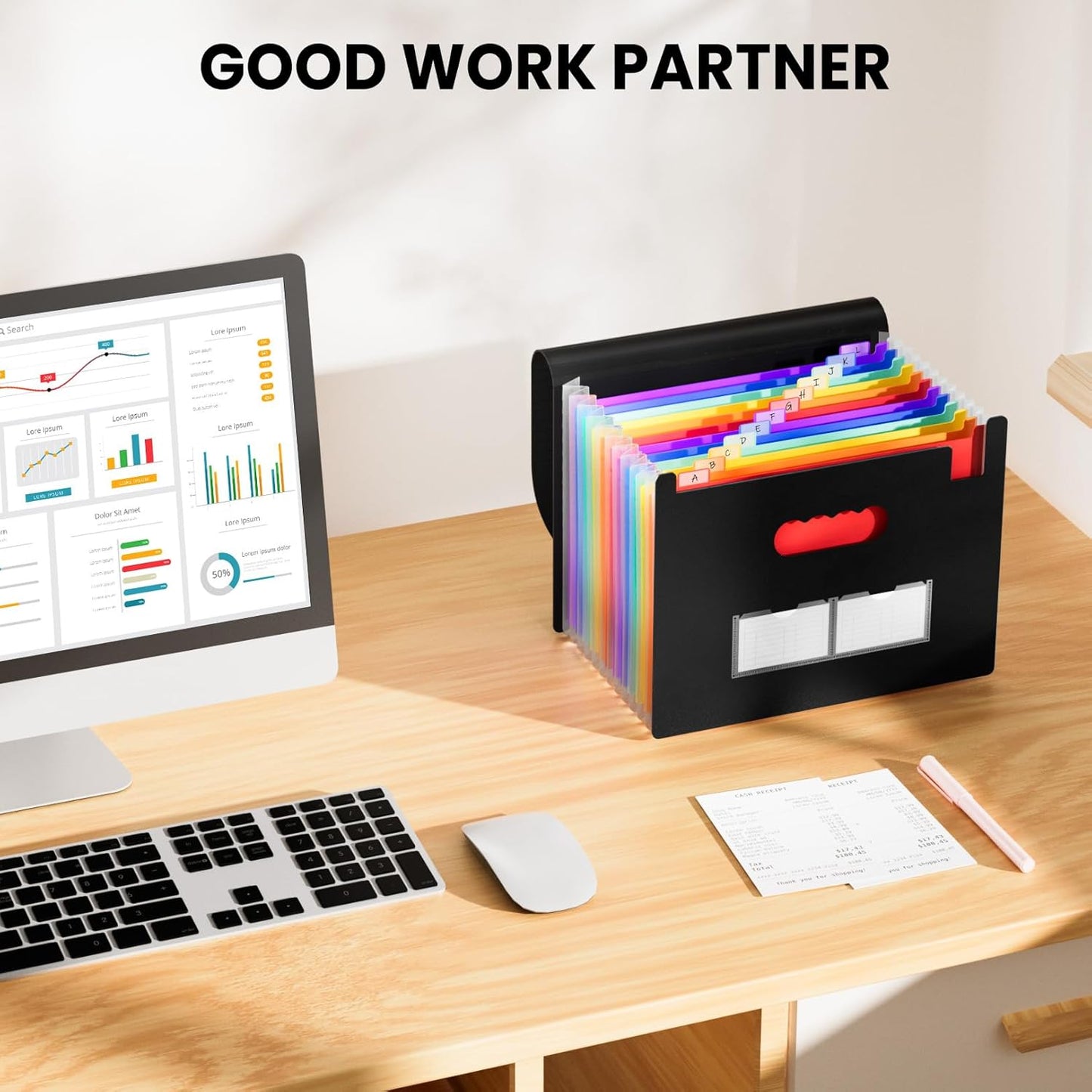 Sooez Accordion File Organizer, 13 Pockets Expanding File Folder, Portable Monthly Paper Bill Tax Receipt Organizer, Letter A4 Size Document Holder with Blank Labels