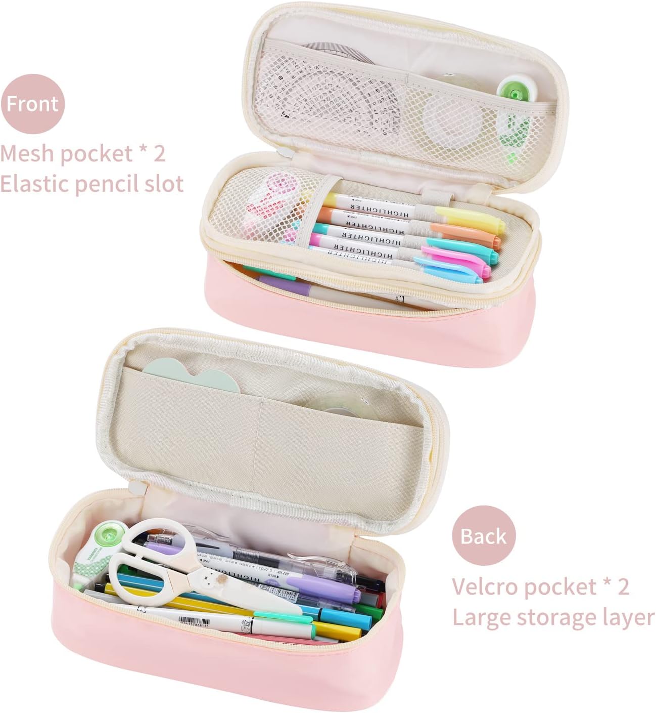 Dugio Big Pencil Case for Girls Organizer Pencil Bag with Zipper Pencil Pouch for School Teens Kids Aesthetic Large Pencil Pouch Pink