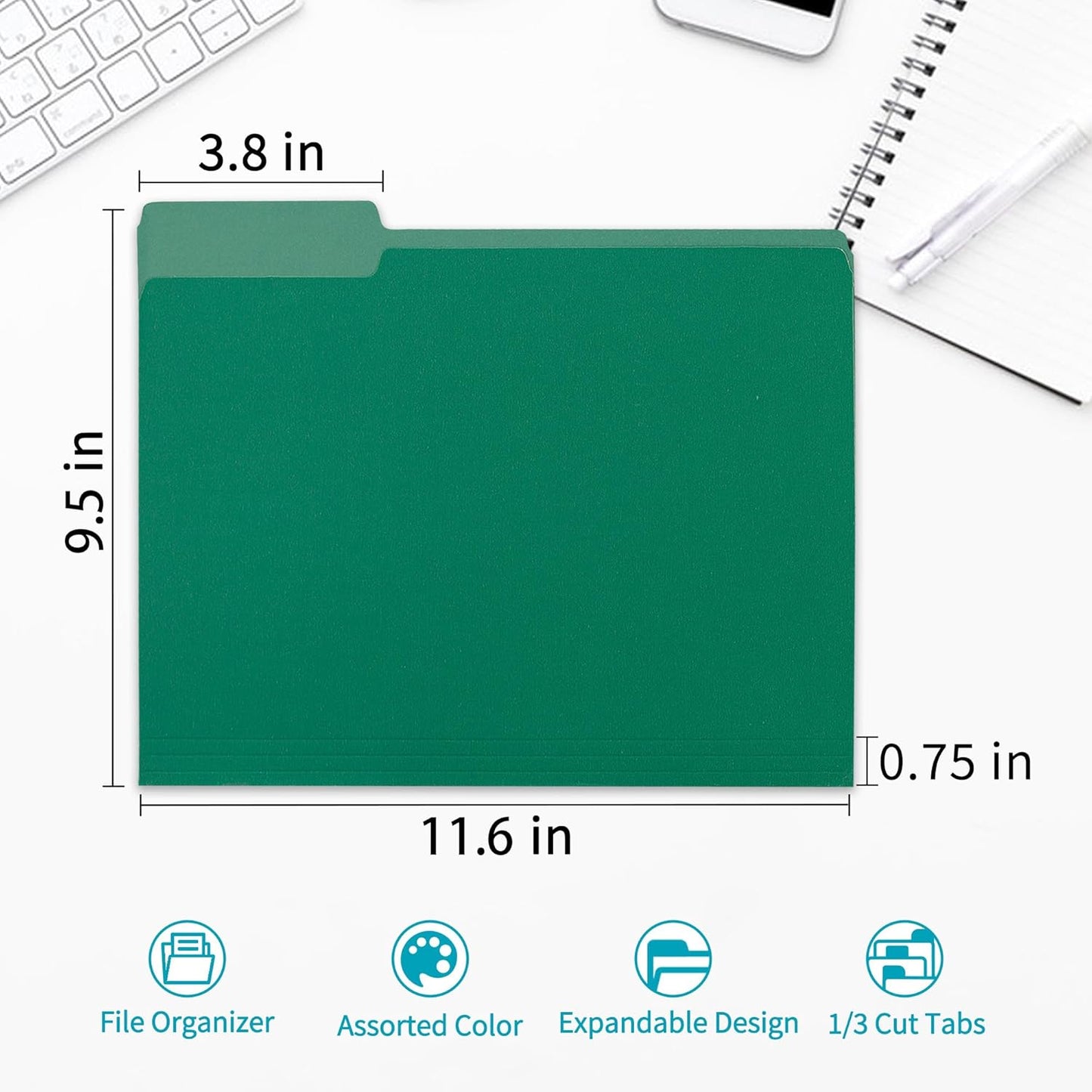 36 Packs Colored File Folders,Green File Folders,Two Tone Color File Folder 8.5 x 11 Inch,1/3 Cut Tabs Letter Size,Manila File Folders for Office,School and Home,Organization