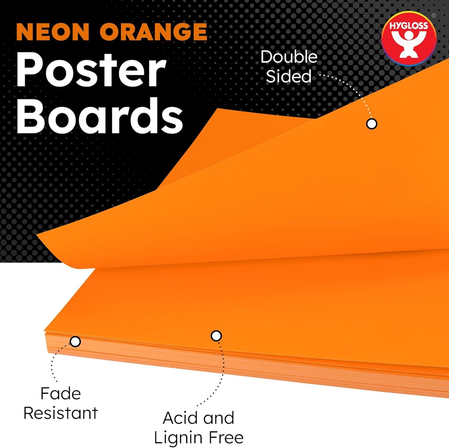 Hygloss Large Poster Board 22x28 - 25 Neon Orange Single Color Poster Boards Bulk Pack - 10 Pt. Thickness Colored Poster Board Paper for Projects, Signs, Displays - Posterboard Multipack 22" x 28"