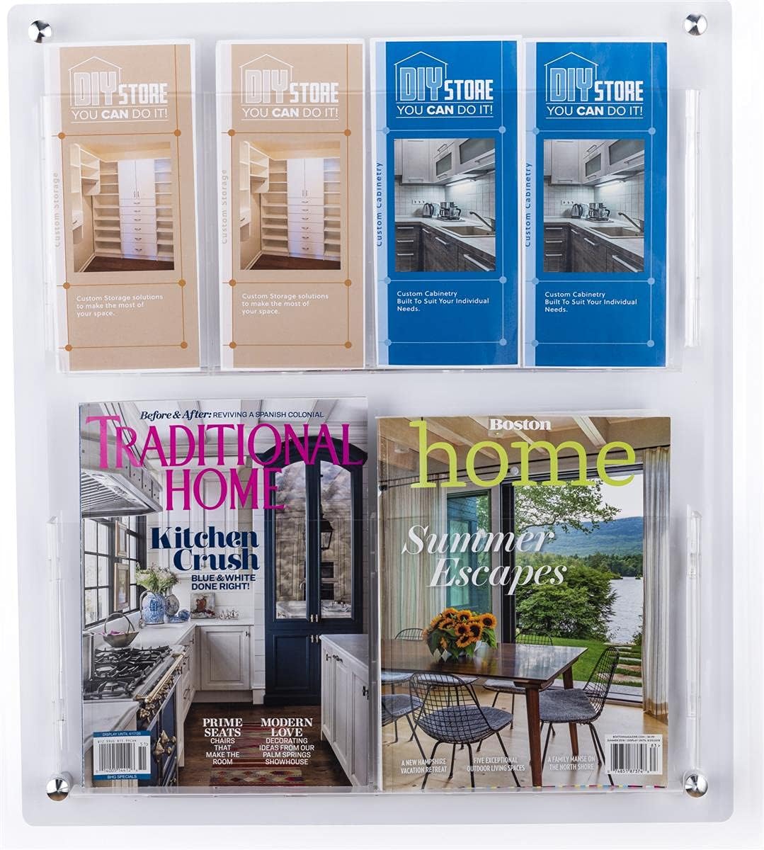 Displays2go Acrylic Literature Holder Wall Mount, 4/8.5" w, 4-8 Pockets - Clear (2RP4CLR)