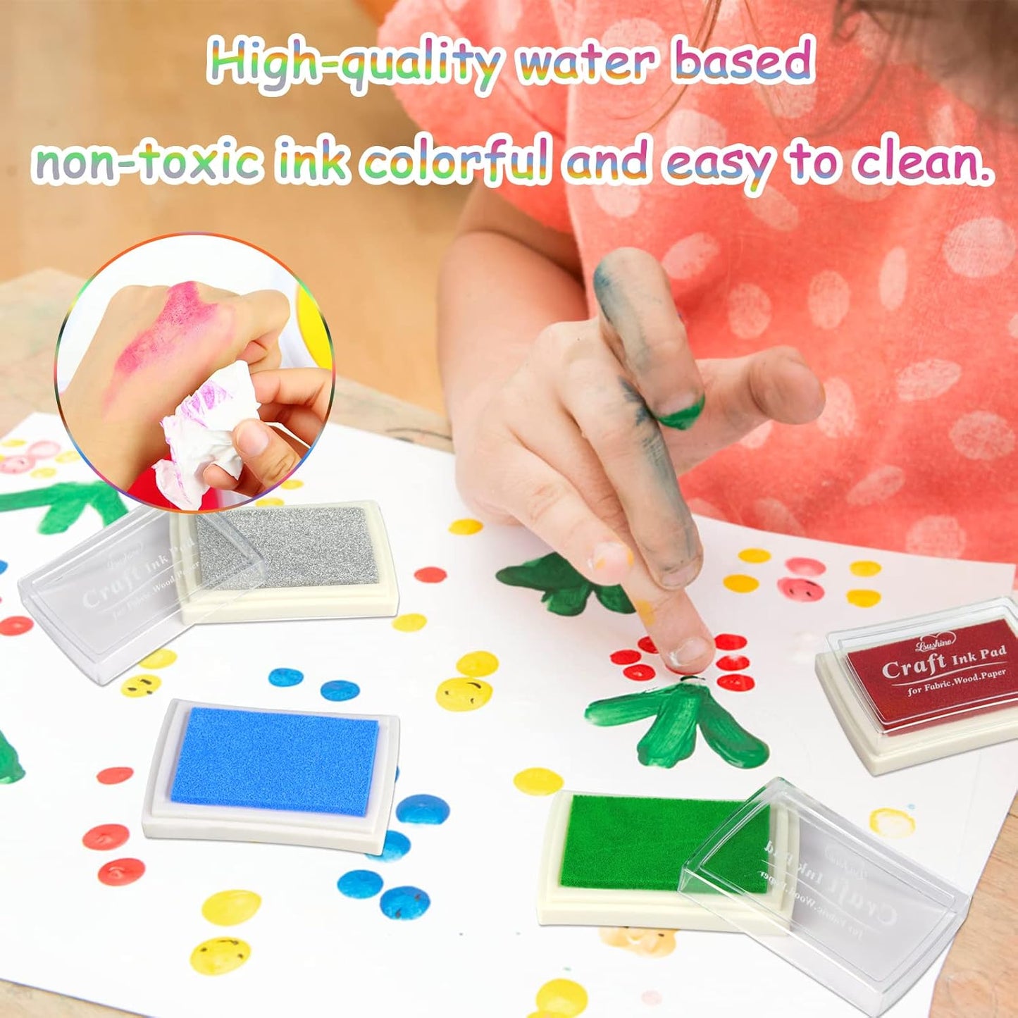 Craft Ink Pad for Rubber Stamps, Paper, Wooden, Fabric, Scrapbooking, Non-Toxic Finger Ink Pads for Kids (Light Blue)