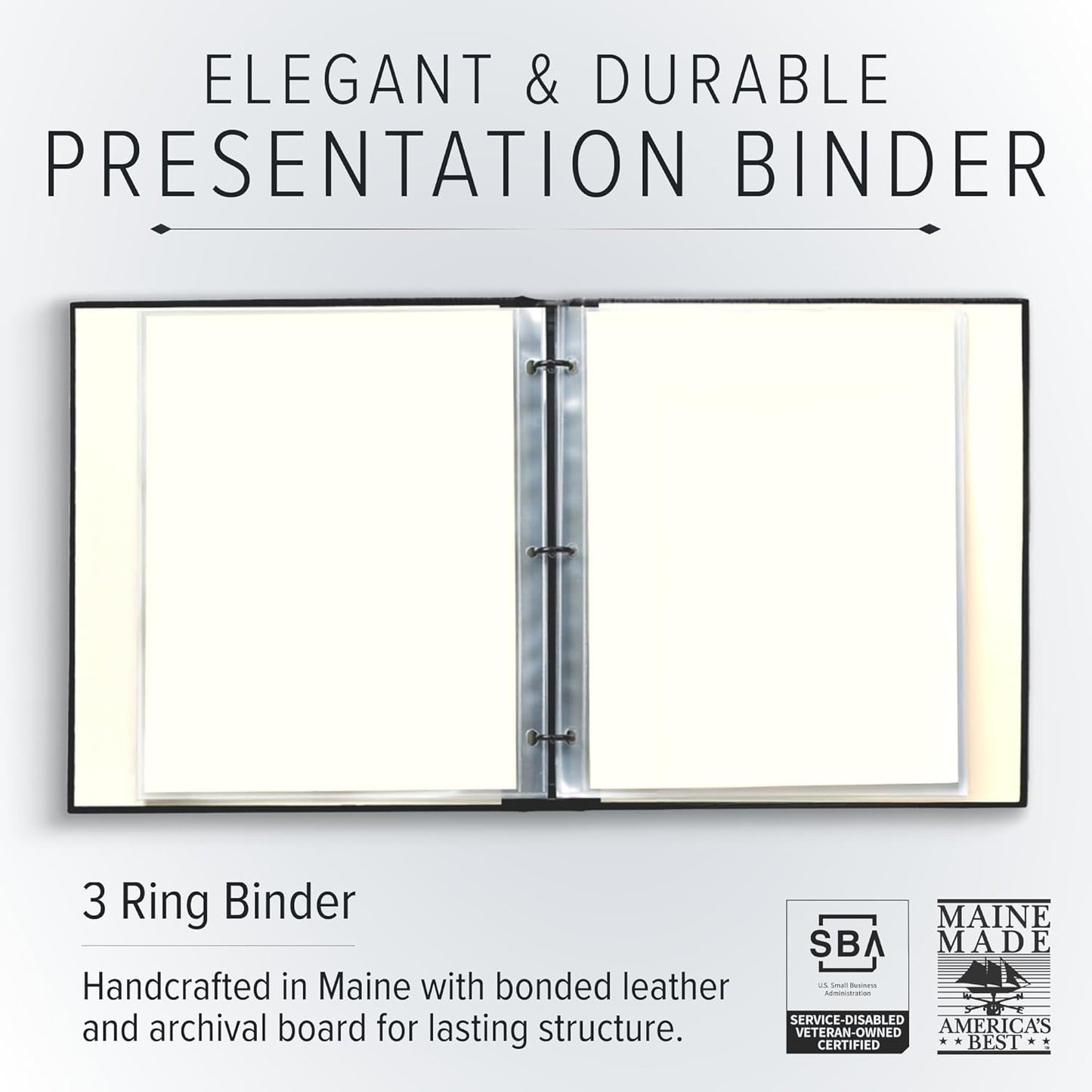 Gallery Leather 3 Ring Binder with Plastic Sleeves, Includes 10 Sheets, Sheet Size: 8.5" x 11" - Presentation Binder Rings with Hubbed Spine, Thick: 1.25" Belfast Burgundy