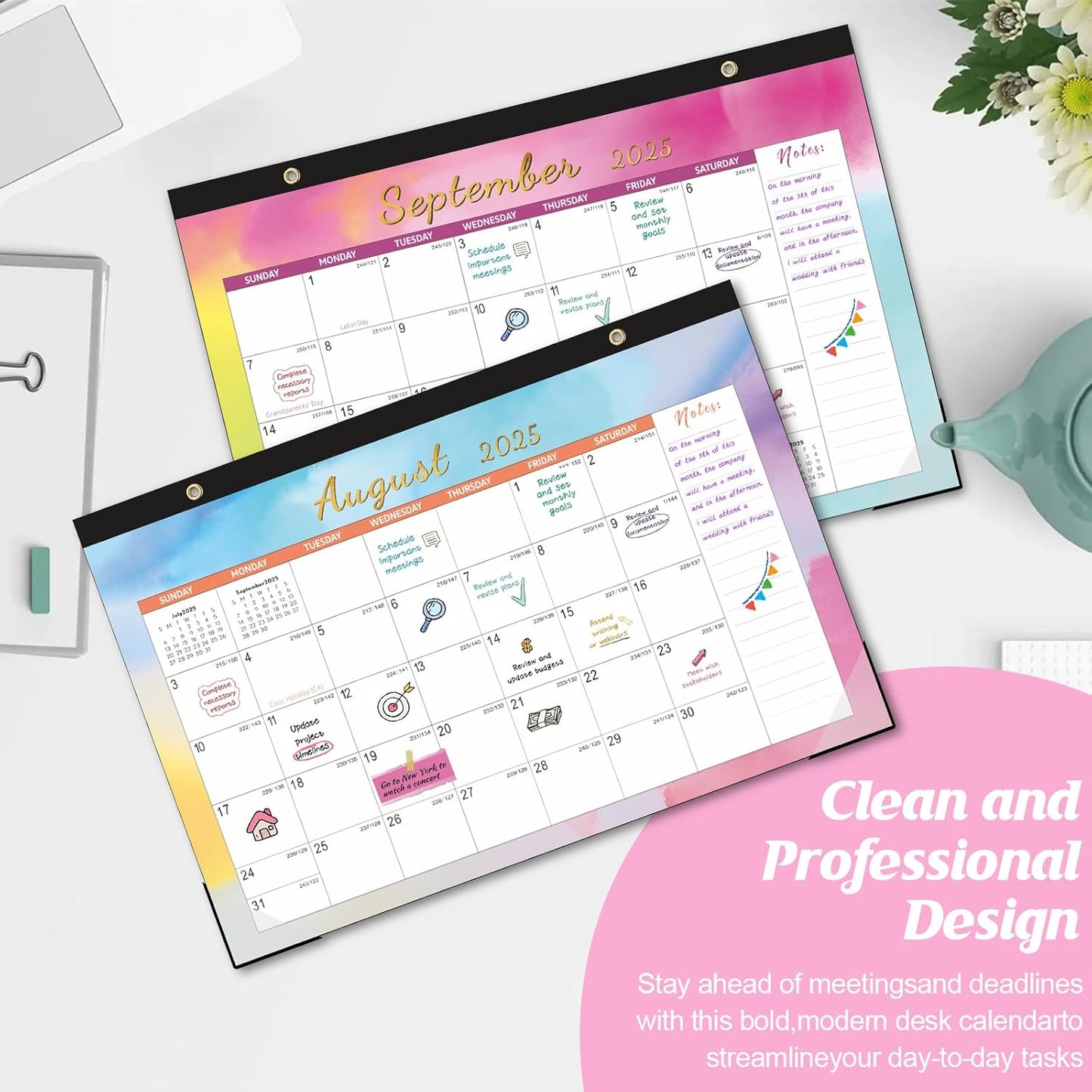 Gannyfer Desk Calendar 2025-2026, 18 Monthly, July 2025 - Dec 2026, Large Yearly Desktop/Wall Calendar 2026 with Plastic Cover Hanging String Corner Protectors, 17" x 12", Organizers for Office, Home and School