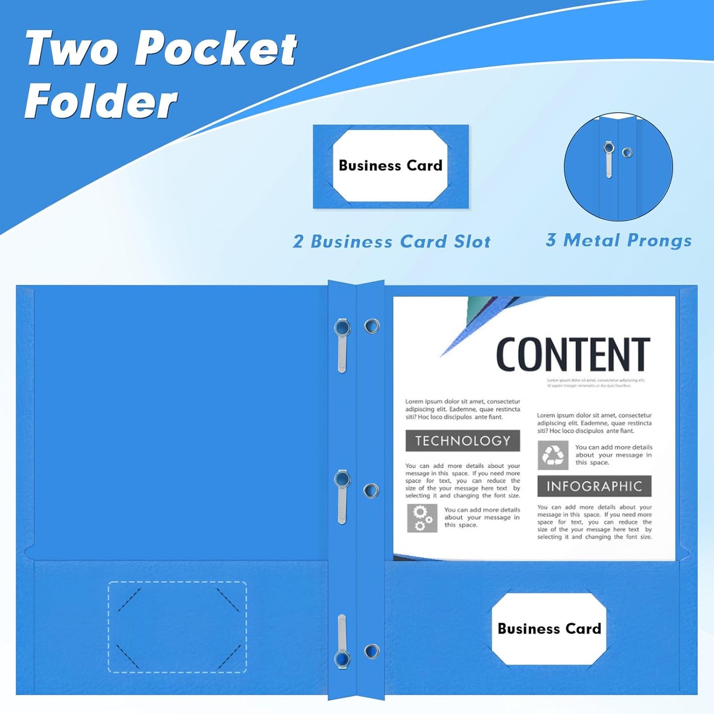 Two Pocket Folders, PANDRI 30 Pack Two Pocket Folders with Prongs, Designed for Office and Classroom, Assorted 5 Colors 2 Pocket 3 Prong Folders