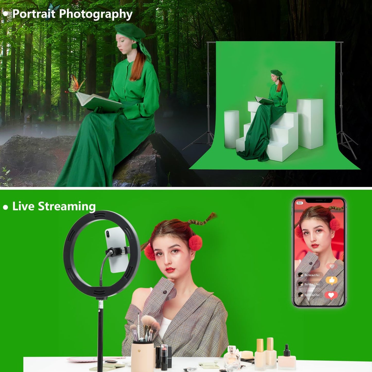 Green Screen Backdrop 10x10 ft, Chroma Key Greenscreen Background for Streaming Zoom, Photo Backdrop Curtain for Photography, Thick Polyester Fabric Cloth Sheet for Photoshoot Video (Backdrop Only)