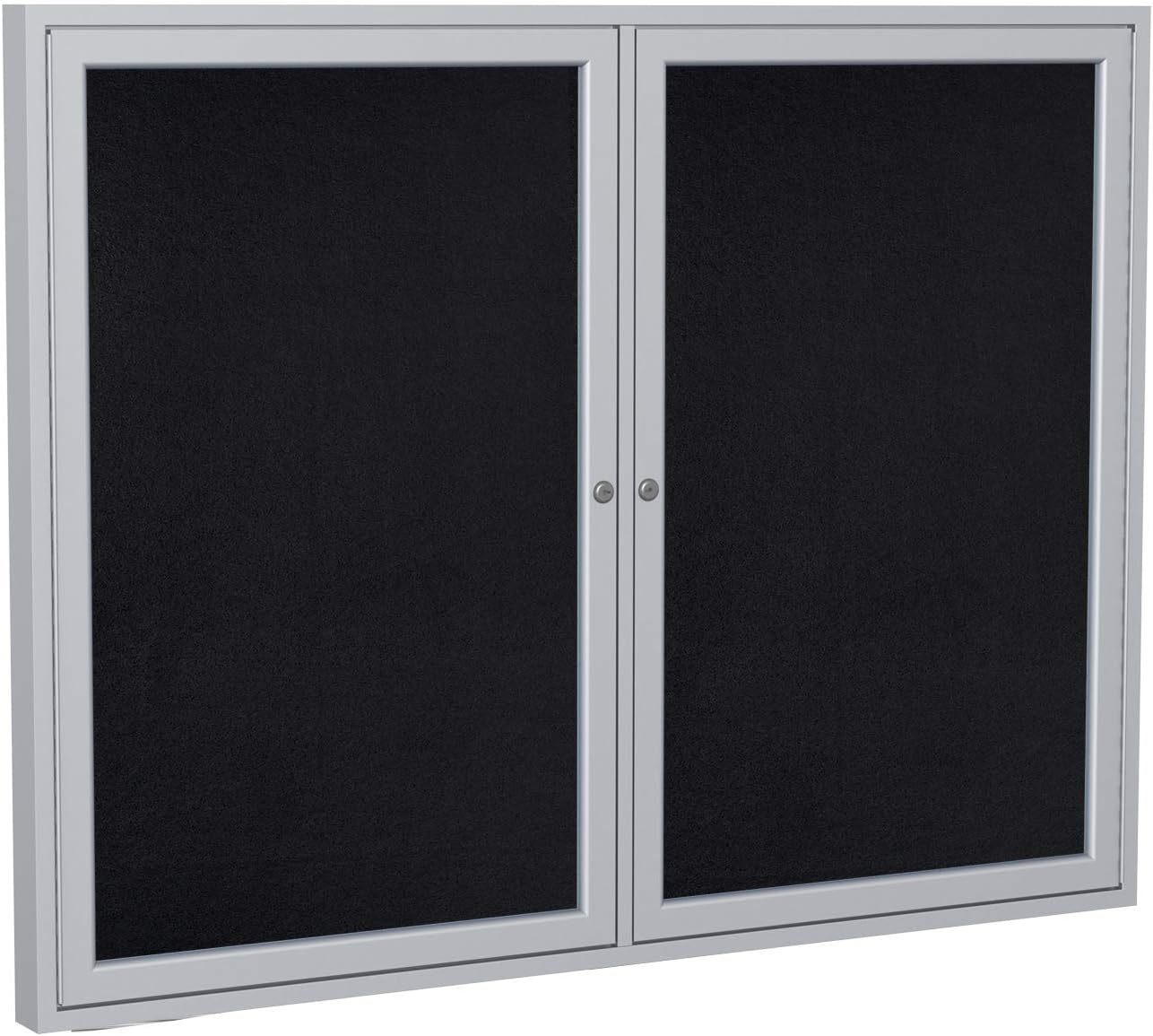 Ghent 36"x60" 2-Door indoor Enclosed Recycled Rubber Bulletin Board, Shatter Resistant, with Lock, Satin Aluminum Frame,Black (PA23660TR-BK) ,Made in the USA