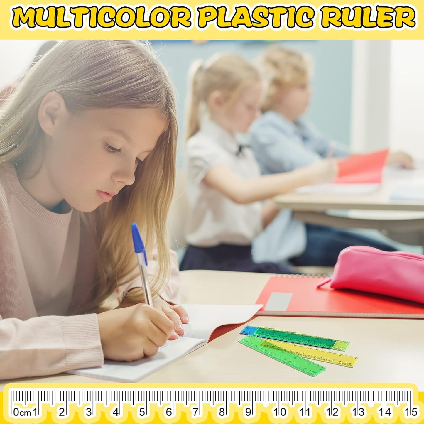 Harloon 288 Pack Clear Color Plastic Rulers 6 Inch Transparent Colorful Ruler with Inches and Centimeters 8 Colors Metric Bulk for Kids School Home Office