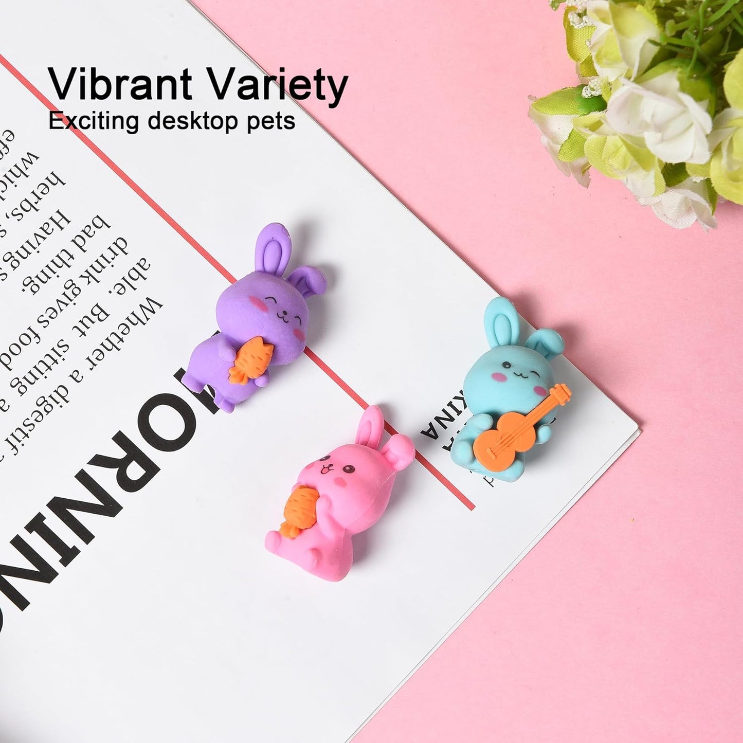 18Pcs Pencil Top Erasers for Kids, 3D Cute Rabbit Pencil Toppers, Bulk Fun Pencil Cap Easters for School Classroom Supplies Prize Gifts Party Favors