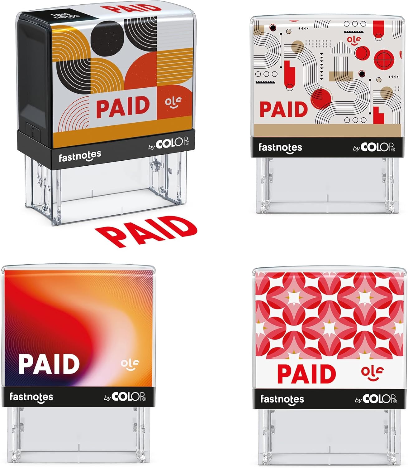 Fastnotes Paid Self-Inking Rubber Stamp by COLOP - Great for Office Documents, Notary, Warehouse, Accounting Paperwork, Business, and Legal Documentation - Red Ink (Paid- Red)