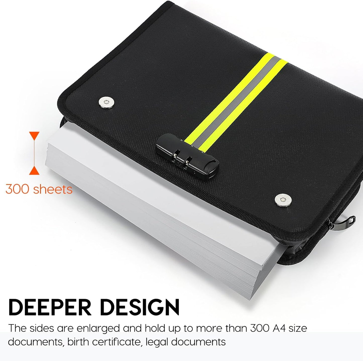 Fireproof Document Bag with Lock, Important Document Organizer for Home Safe, Waterproof Money Bag for Cash, Birth Certificate, Legal File, Passport