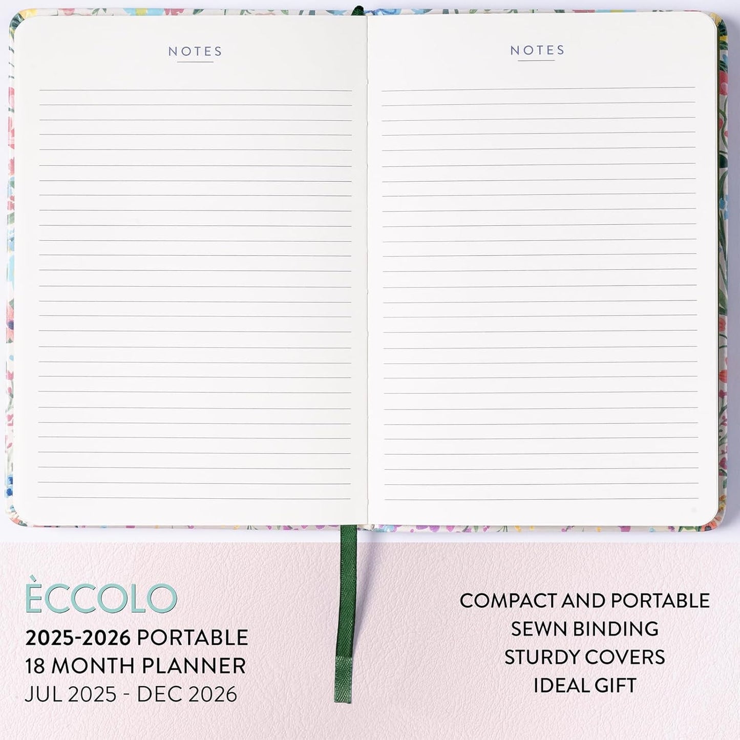 2025-2026 Eccolo 18 Month Bound Planner, Monthly & Weekly Pages (5.25 x 7.75" - July 2025 - Dec 2026 - Flower Garden)