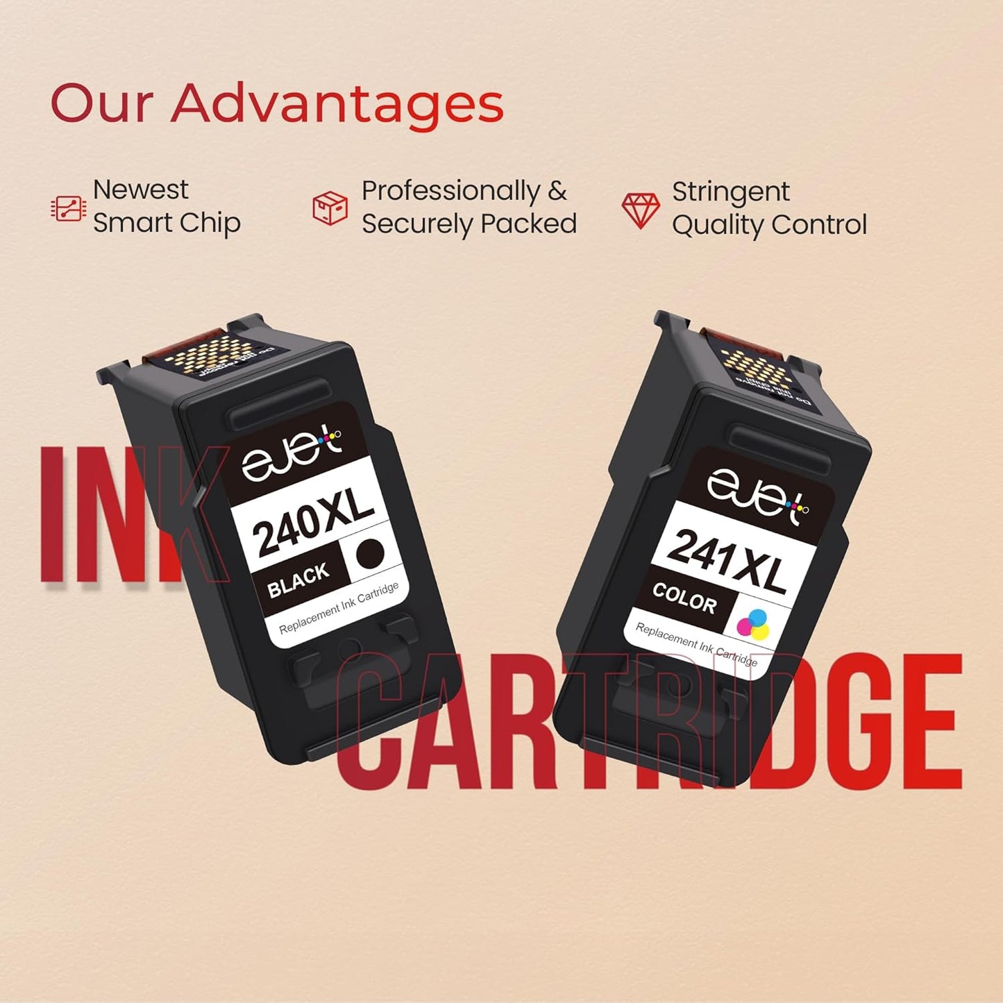 ejet PG-240XL/CL-241XL Ink Cartridge Replacement for Canon 240XL 241XL Combo Pack for Canon 240 241 High Capacity for Printer Pixma MG3620 TS5120 MG2120 MG3520 MX452 MX512 MX532 MX472 (2 Pack)