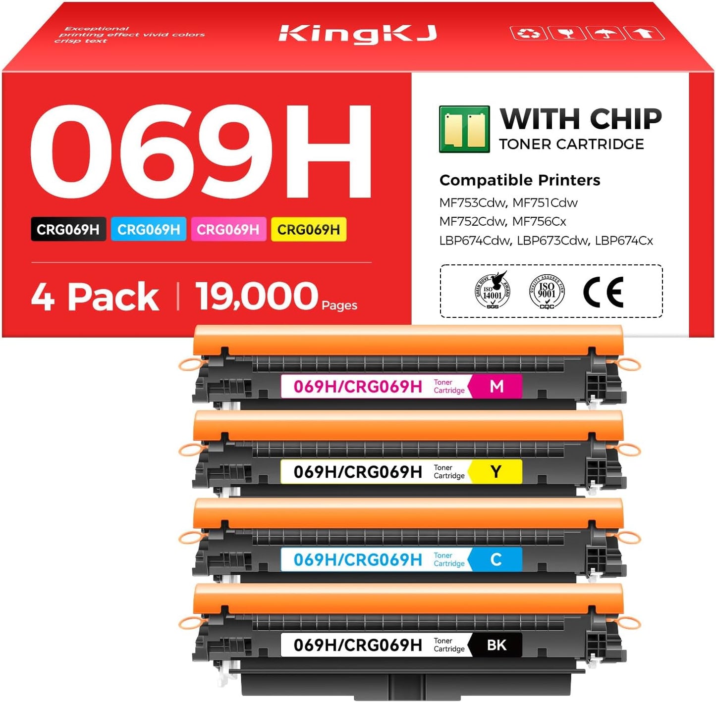 069 069H Toner Cartridge Set High Capacity 4-Pack Compatible for Canon 069H 069 for Color imageclass MF753Cdw MF751Cdw LBP674Cdw LBP674C MF750C LBP673Cdw LBP674Cx MF752Cdw MF756Cx Printers lnk Black