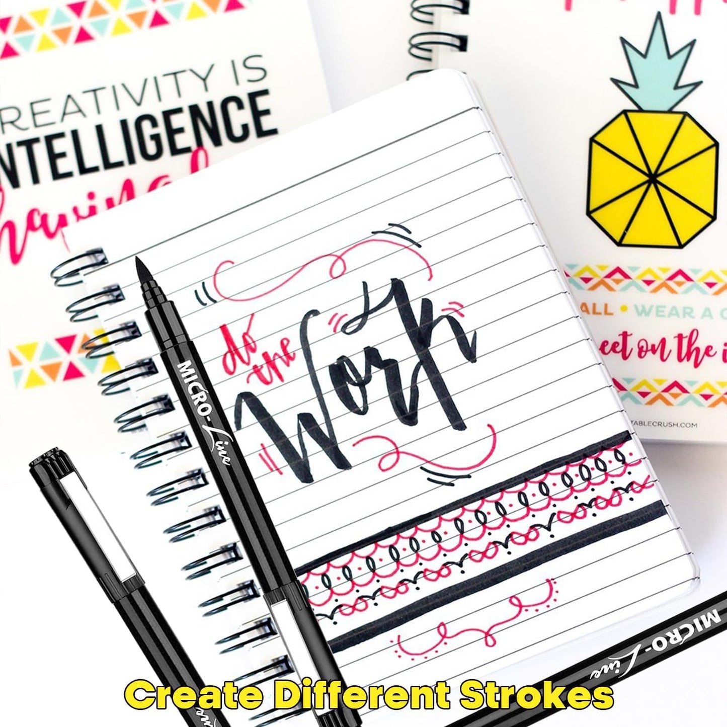 Dyvicl Hand Lettering Pens, Calligraphy Brush Pens Art Markers for Beginners Writing, Sketching, Drawing, Illustration, Scrapbooking, Journaling, Black Ink Pen Set, 8 Sizes