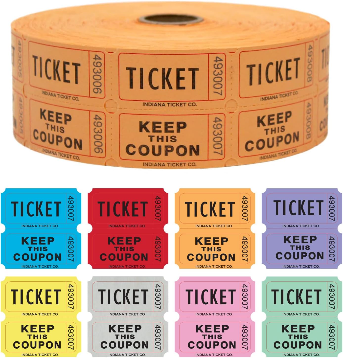INDIANA TICKET CO. 2,000 Orange Raffle Tickets Double Roll, Premium Quality 50/50 Raffle Tickets, Tickets for Events, Carnivals, Door Prizes, Drinks and More