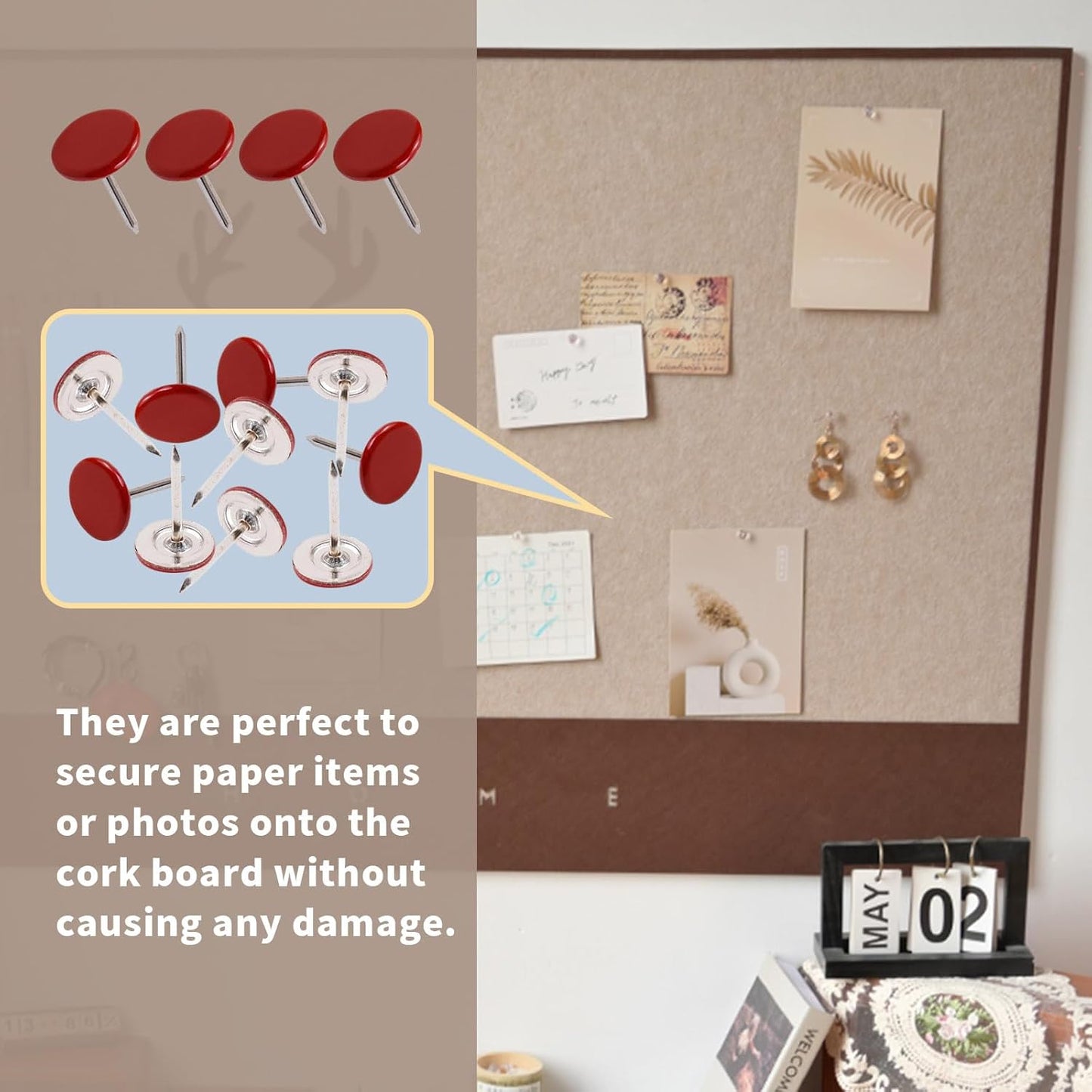 100Pcs Flat Head Upholstery Tacks Home Furniture Decor Tacks Upholstery Nails Flat Push Pins Flat Thumb Tacks Red (11mmx17mm)