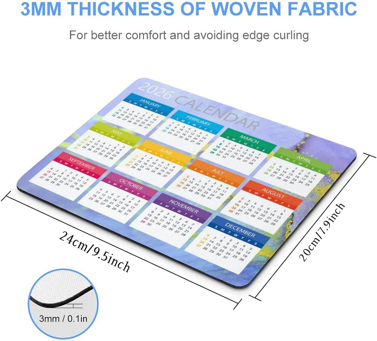 2026 Mouse Pad Calendar,Computer Mouse Pads Calendars Non-Slip Rubber Desk Mat Mousepad Gaming Office Keyboard Mat (9.45x7.87 in)