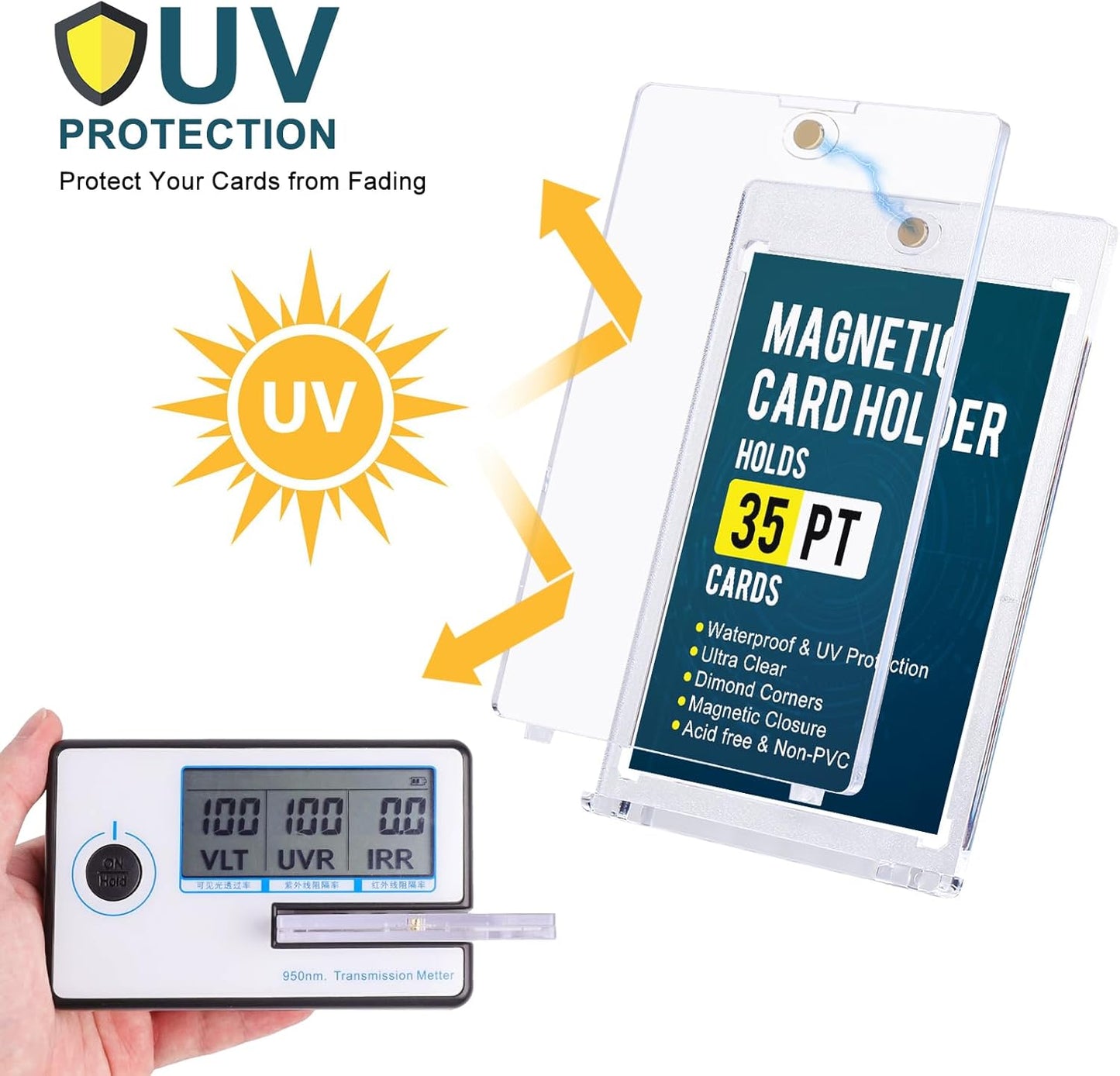 GEAoffice 75pc Magnetic Card Holder for Trading Cards, 35pt UV Protection One Card Holder Touch with Display Stands, Ultra Clear Baseball Card Holder for MTG, Sports, Standard Cards