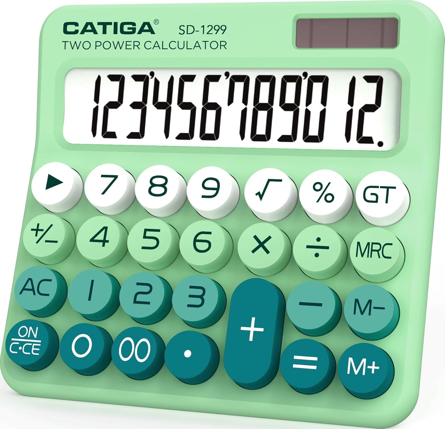 CATIGA Mechanical Switch Calculator with Solar and Battery Dual Power, 12-Digit Large LCD Display, Aesthetic and Cute Desktop Calculator with Big Button, for Home, School and Office Use, SD-1299