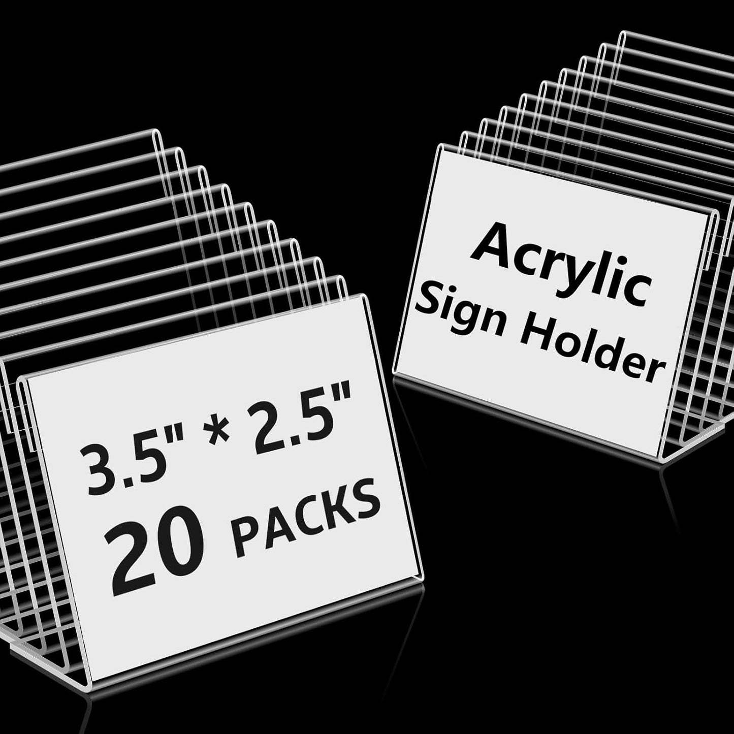 20 PCS 3.5 x 2.5 inch Small Acrylic Sign Holder, Mini Acrylic Food Signs Labels for Party Buffet, Retail Price Display Holder, Clear Plastic Counter Top Stand for Place Cards, Name Card, Wedding Signs