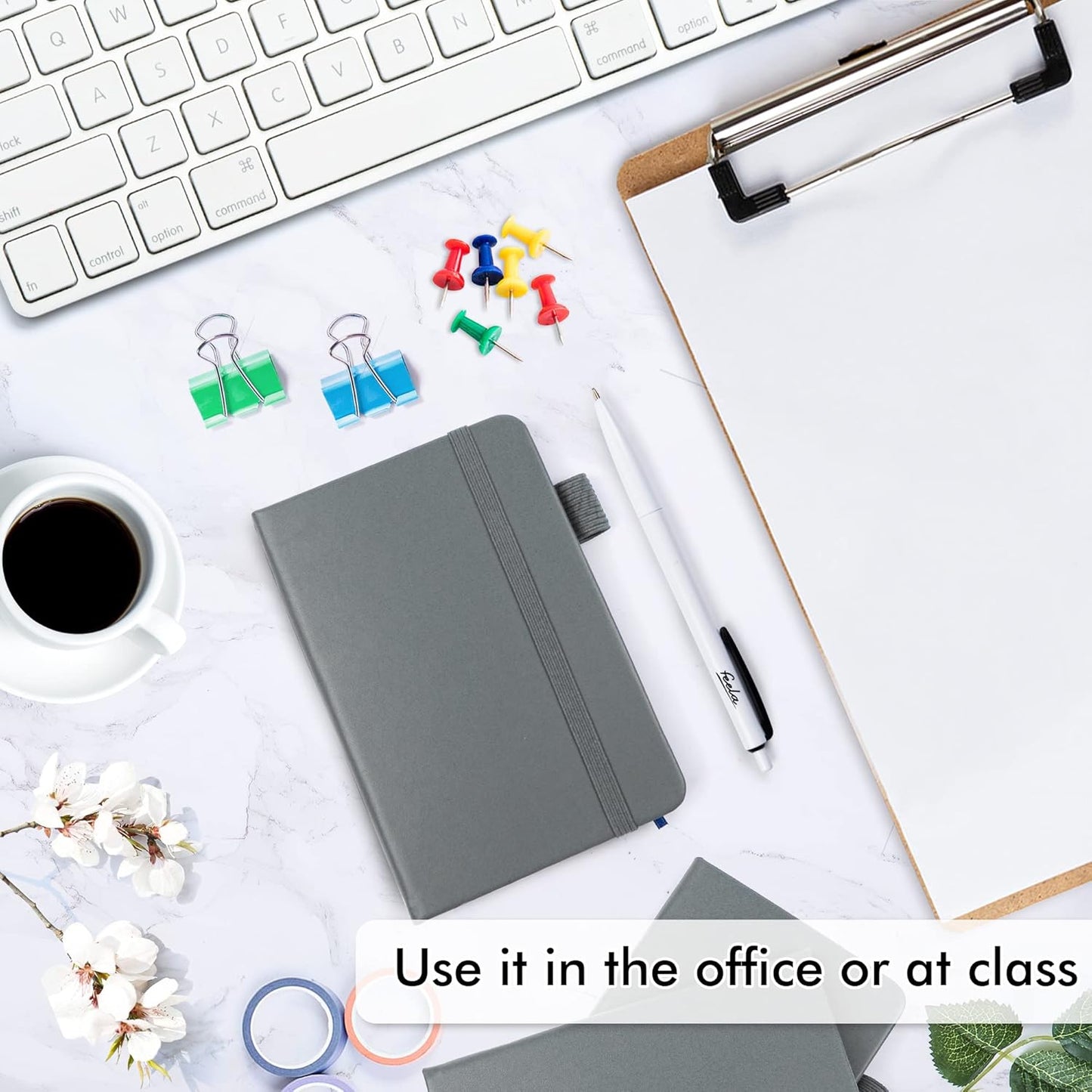 feela 6 Pack Pocket Mini Notebooks Bulk, Small Cute Memo Notepads Hardcover College Ruled Lined Journals with Pen Holder for School Business Work, with 6 Black Pens, 3.5”x 5.5”, A6, Gray