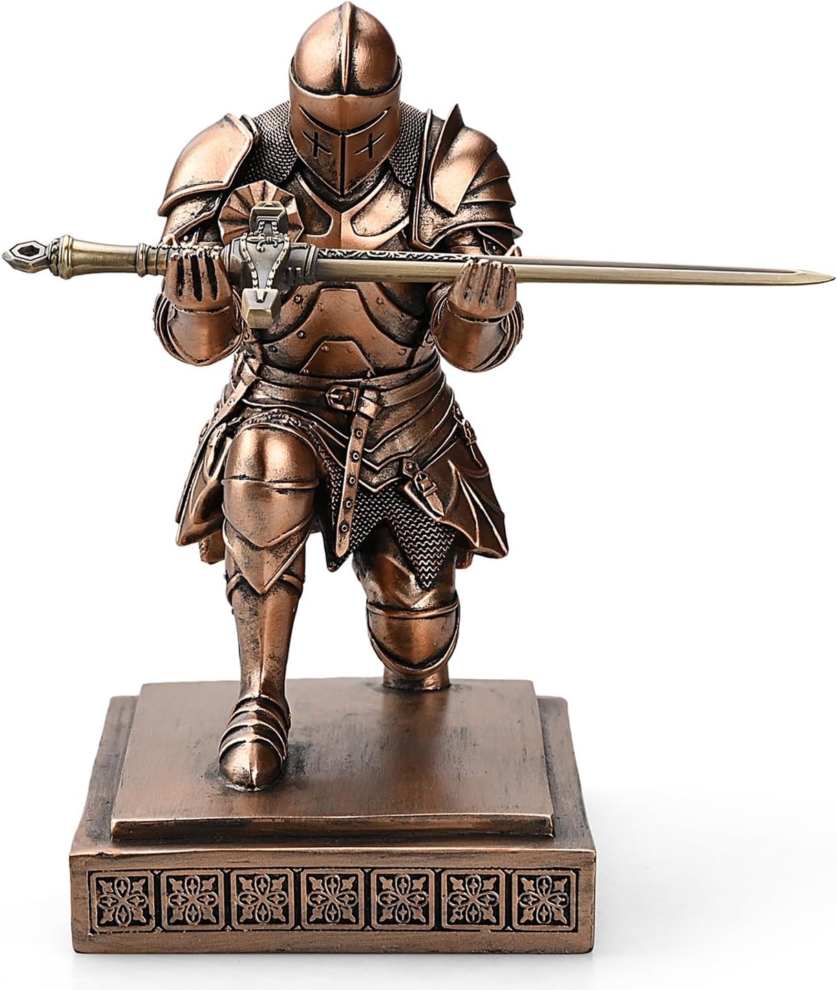 Medieval Armored Warrior Knight Pen Holder Desk Organizers and Accessories Resin Pencil Holder Paperweight as Gift with a Cool Letter Opener for Desk (Copper)
