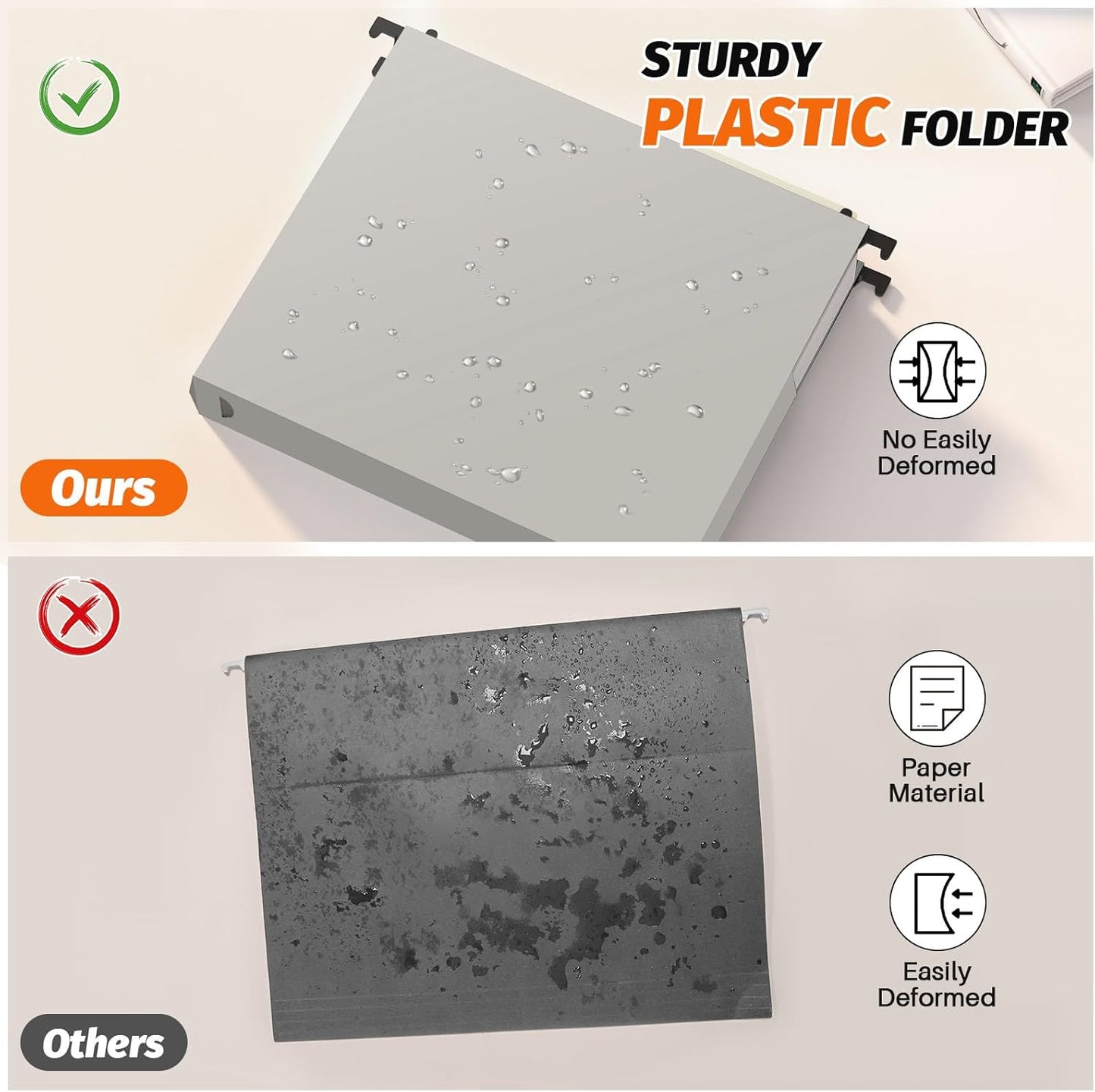 Extra Capacity Plastic Hanging File Folders,12 Pack Reinforced Expanding Hang Folder Letter Size,Accordian Pocket,Heavy Duty 2 Inch Expansion, Hard Hanging Folder Organizer for Office Home,Grey