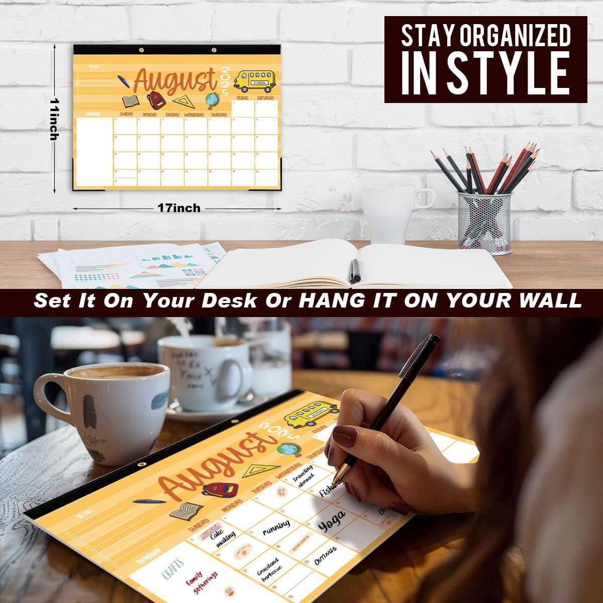 Large Doodle Teacher Desk Calendar 2025-2026 25-26 Teacher planner 17-Month 2025-2026 Desk Desktop Holiday Monthly classroom Calendar 2025 August 2025-December 2026 with Holiday Planner Stickers