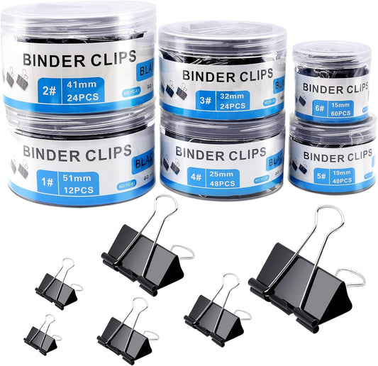 208 PCS Binder Clips Assorted Sizes, Metal Large Binder Clips Bulk, Black Binding Paperwork Clamp for Paper, 6 Size Clips Office Supplies for Business and School