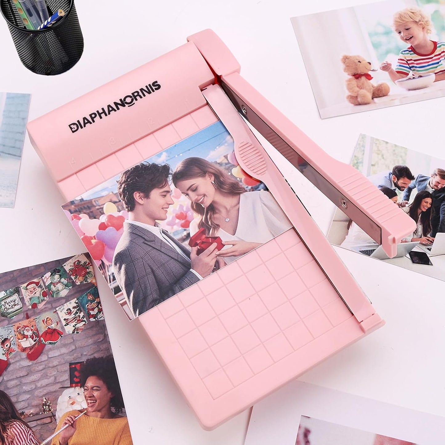 Guillotine Paper Trimmer, Mini Compact Paper Cutter, 1/4-Inch Grid for Precision Cutting, Straight Cuts Up to 3 Sheets, Perfect for Photos,Coupons,Card Making and Small Craft Projects (Pink)