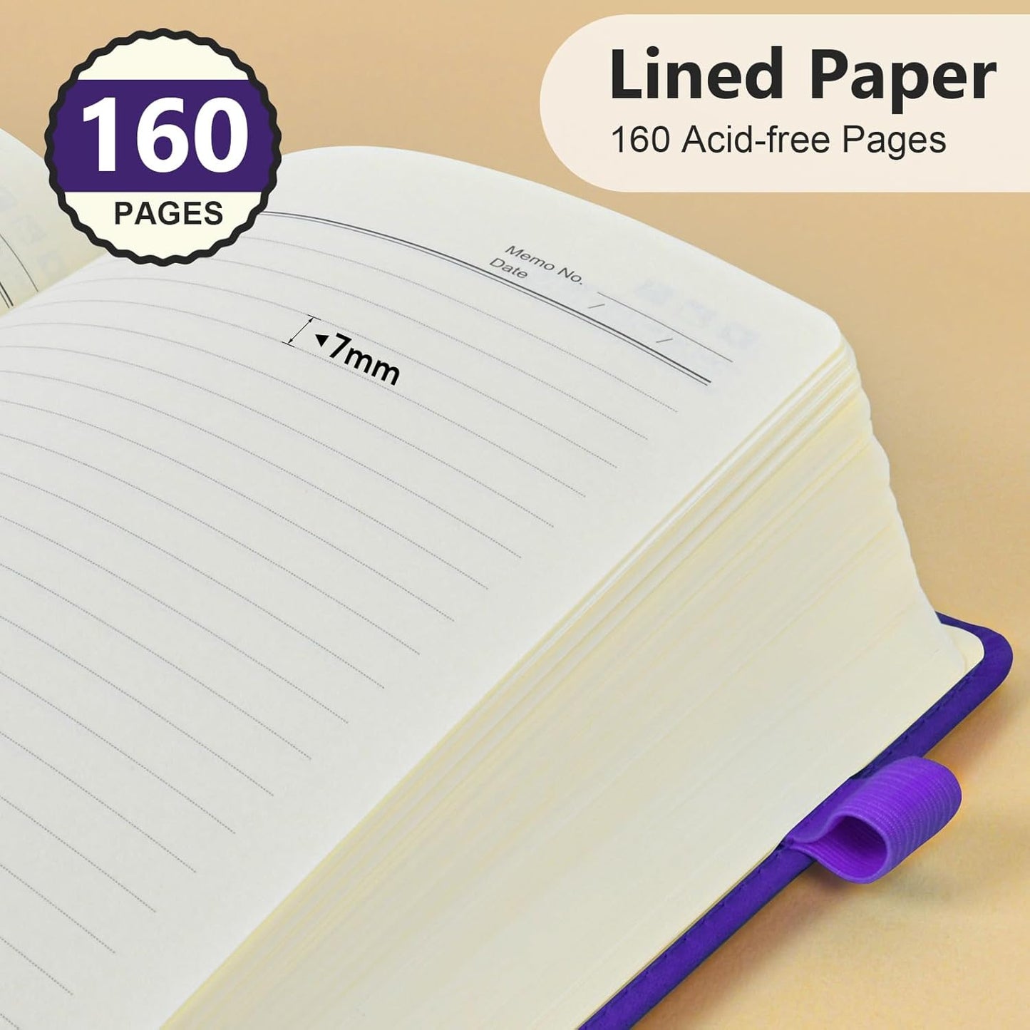 Lined Journal Notebook for Men & Women, 160 Pages College Ruled Journal for Writing, A5 Hardcover Leather Notebooks for Work, School, Business, Travel, Daily Diary 5.9" x 8.5" - Purple