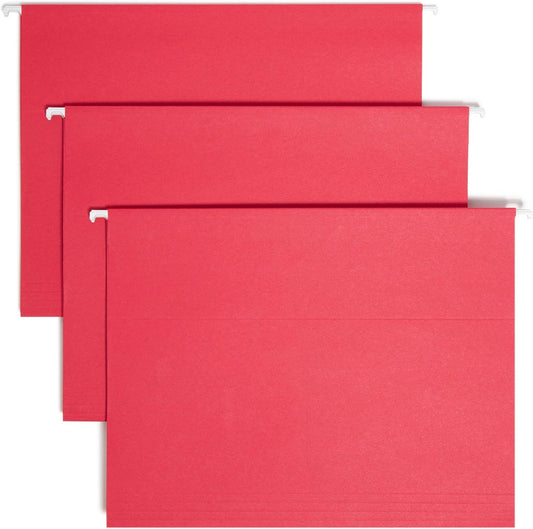 Smead Standard Hanging File Folders, 25 Count, Red, 1/5-Cut Adjustable Tabs, Letter Size (64067)