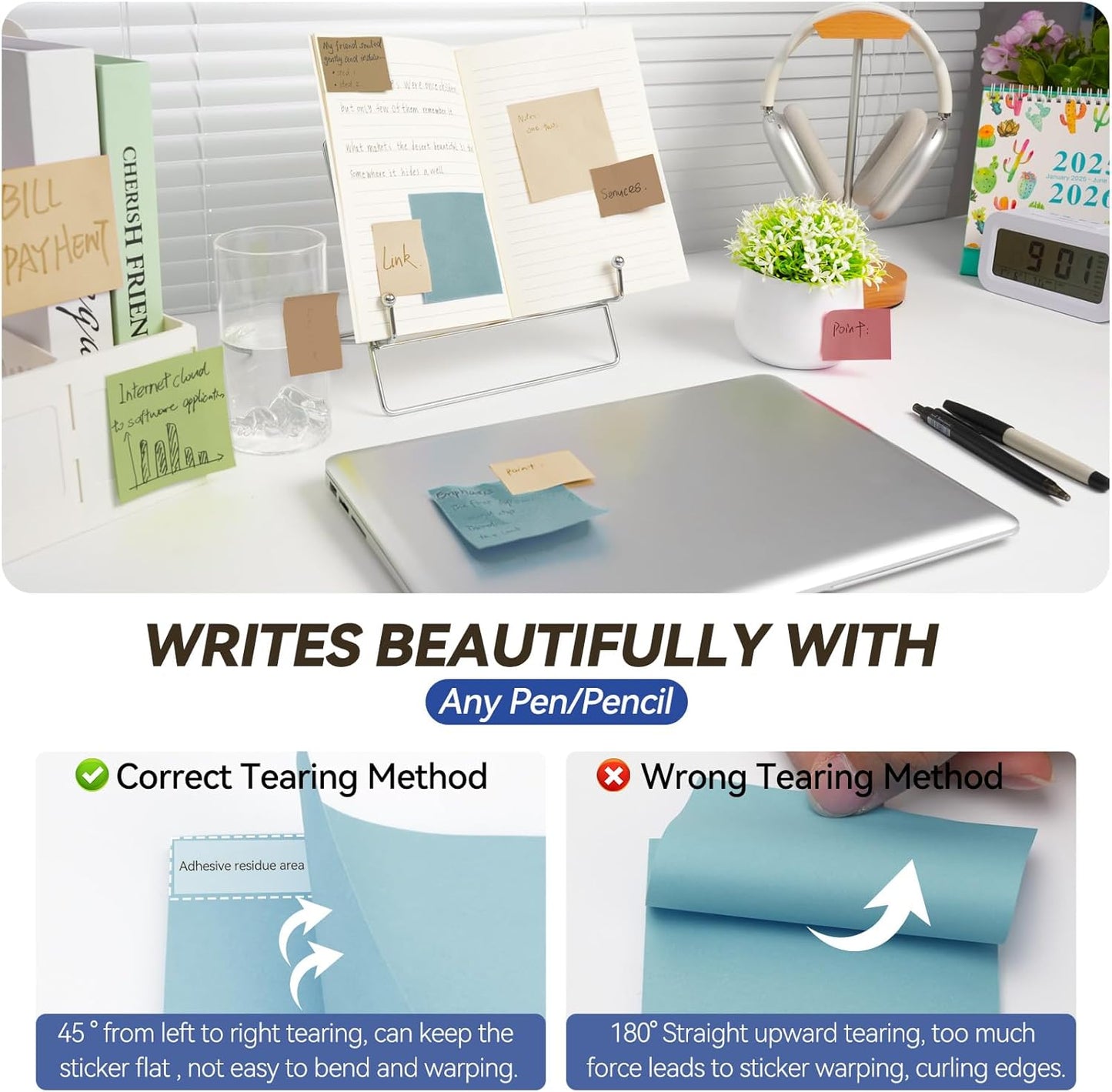 Sticky Notes 3x3in + 2x1.5in Small Sticky Note, 12 Pack 6 Colors Self-Sticky Note Pads | Sticks Strong & Removes Clean | Recycled Paper Cute Sticky Notes to School Supplies, Office Products