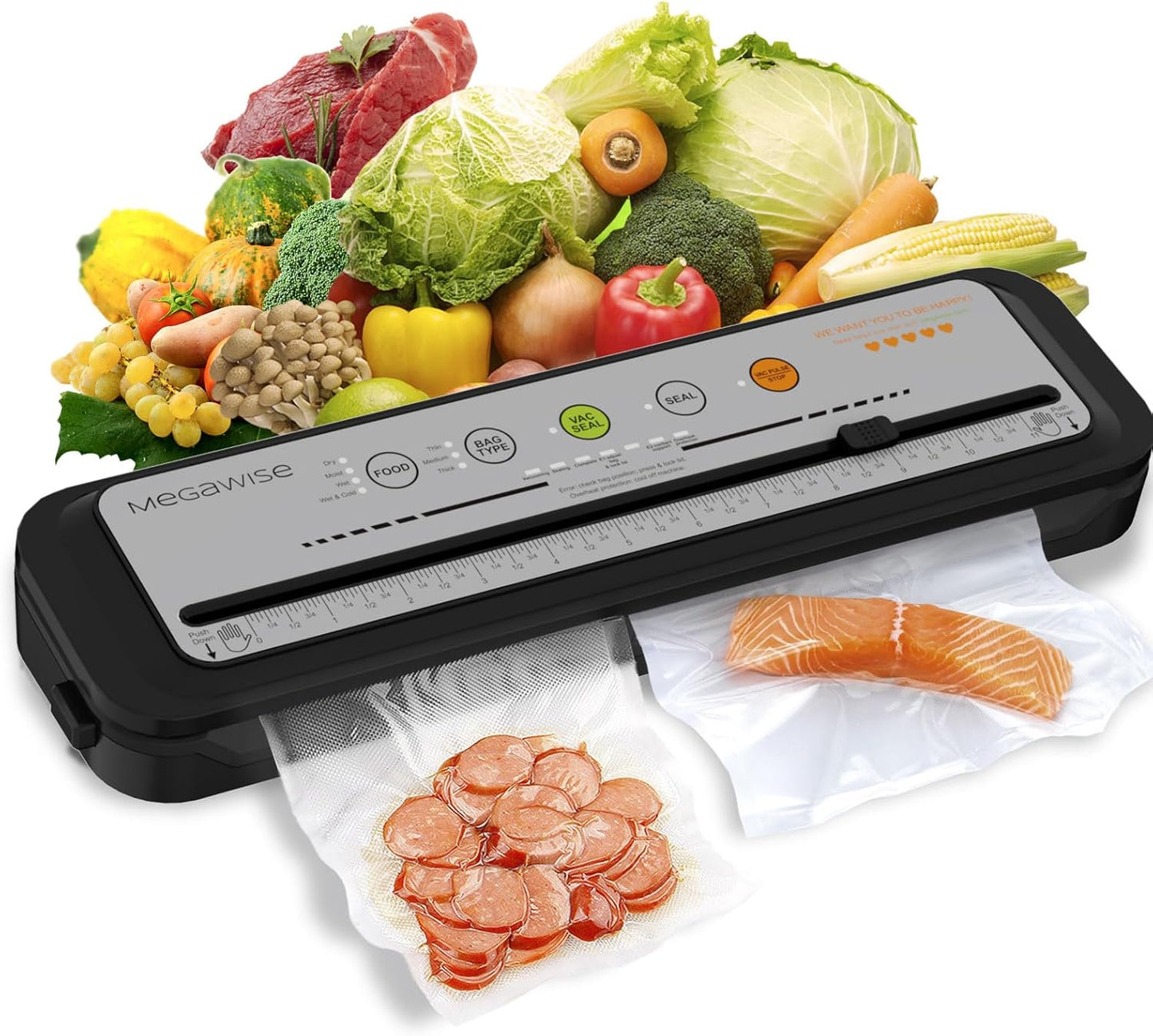 2023 Updated MEGAWISE Vacuum Sealer Machine Bundle with 110 Count 8''x12'' BPA Free Vacuum Bags