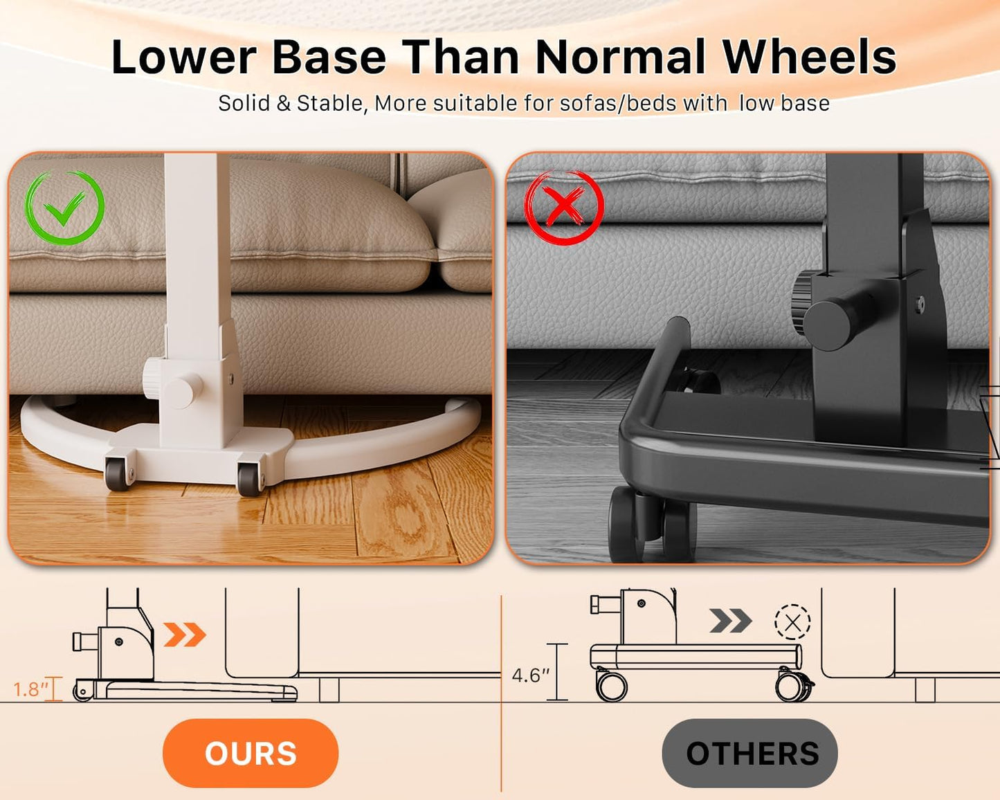 JOY worker Foldable Mobile Standing Desk, Height Adjustable Sit Stand Desk, 90° Tiltable Rolling Laptop Table, Portable Workstation with Wheels Non-Slip Mat for Home Office, Holds Up to 22lbs, White