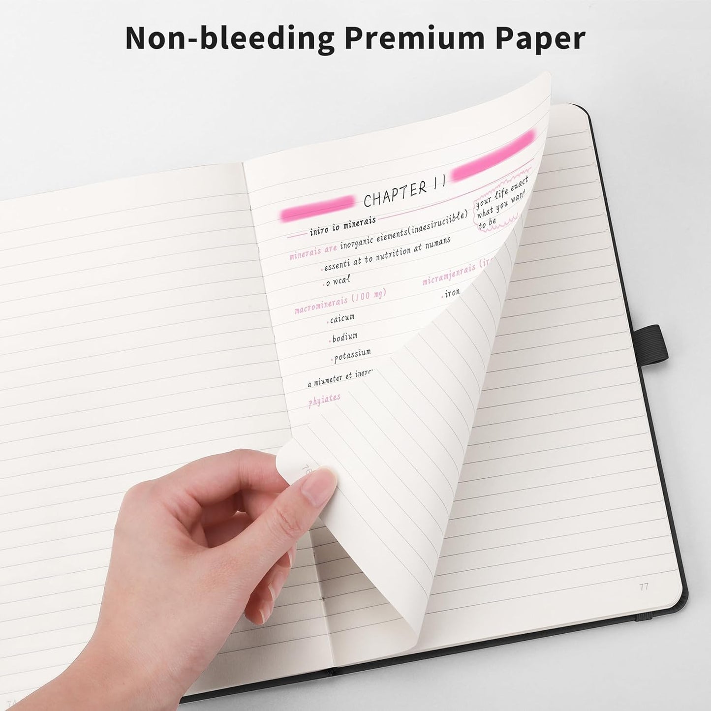 RETTACY Lined Journal Notebook, 2-Pack, 192 Numbered Pages per Pack, A5 Medium Size (5.7'' x 8.3''), for Men & Women, Writing, Work, Leather Hardcover, 100 GSM Thick Paper (Black & Pink)