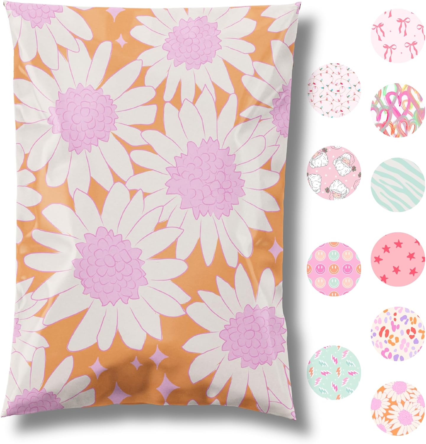 10x13 Designer Poly Mailer 100 Pack Heavy Duty Waterproof Self Seal Shipping Bags for Small Business Large Mailing Envelopes Bulk Tear Resistant Cute Packaging Pink Blooms Flowers