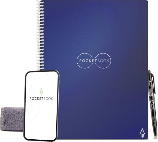 Rocketbook Core Reusable Spiral Notebook, Letter Size 8.5x11, Navy Blue - Lined Pages, App-Connected, Erasable, Durable Cover, Ideal for School, Work, and Creative Projects