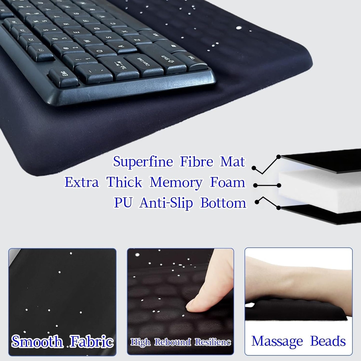 Ergonomic one-Piece Computer Keyboard Stand with Wrist Rest for Desktop Offers Two Support Angles. Silky Lycra Surface and Memory Foam Comfortable Hand Support (Black Star)