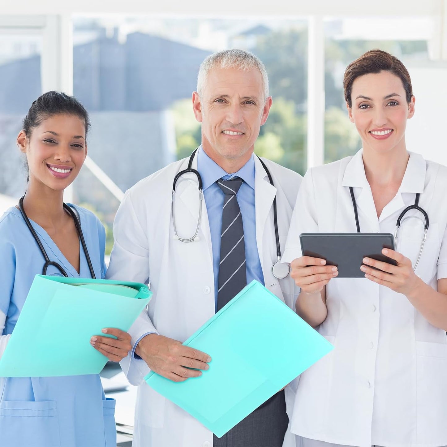 Patelai 48 Pcs Plastic Folders with 2 Pockets and 3 Prongs Home Folders with Card Slot Letter Size Heavy Duty Report Covers for Back to School(Mint Green,Classic)