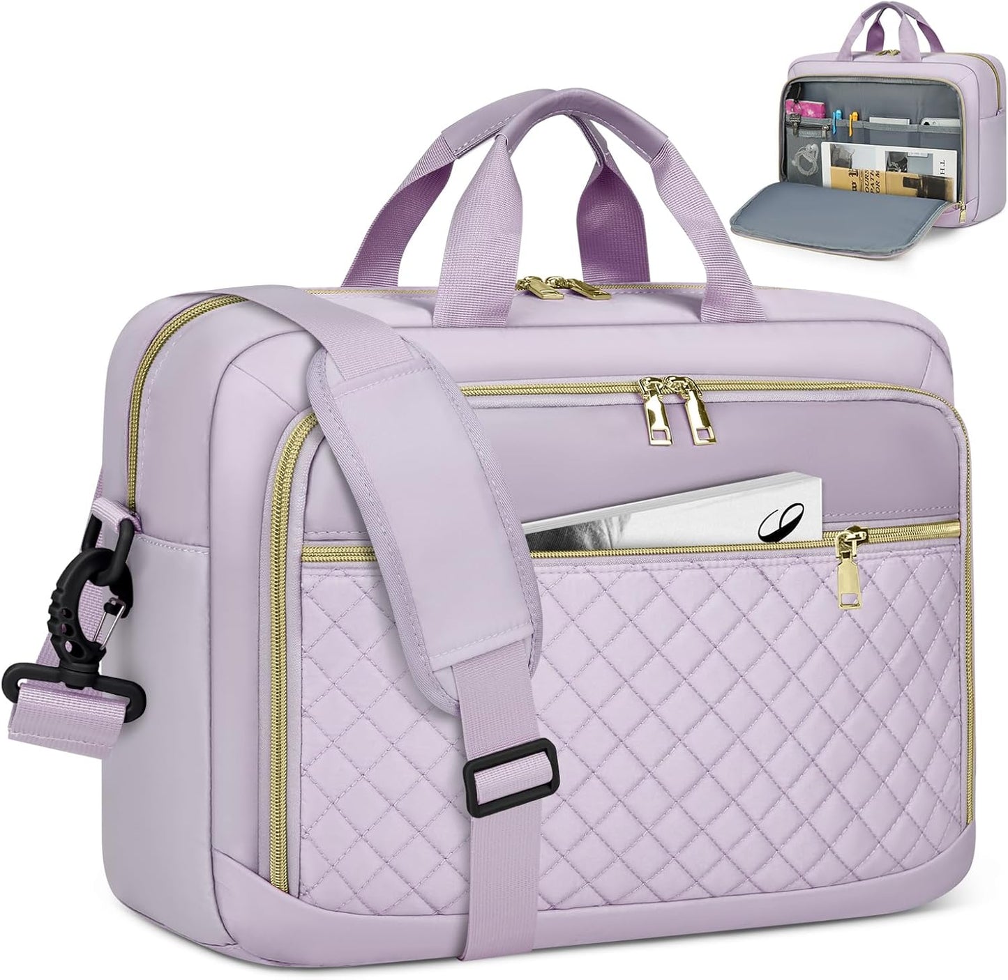 NEWHEY Laptop Bag 17.3 Inch Laptop Briefcase for Women Men Waterproof Shoulder Messenger Bag Padded Carry On Laptop Case Large College Computer Bag Professional Business Office Work Bag, Grey Purple