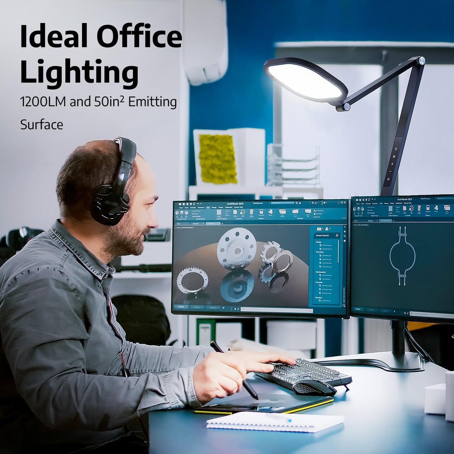 Desk Lamp for Computer Monitor Arms, Compatible with 1.18-1.38 inch Diameter Pole-Mounted Dual Monitor Stand, 1200LM Dimmable Desk Light with Remote Control, 31" Tall, CRI 95, Timer