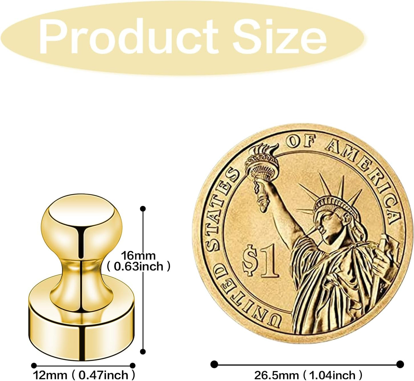 20 PCS Refrigerator Magnets, Gold Metal Push Pin Magnet, Ideal for Whiteboard Magnets, Fridge, Office, Classroom, Map