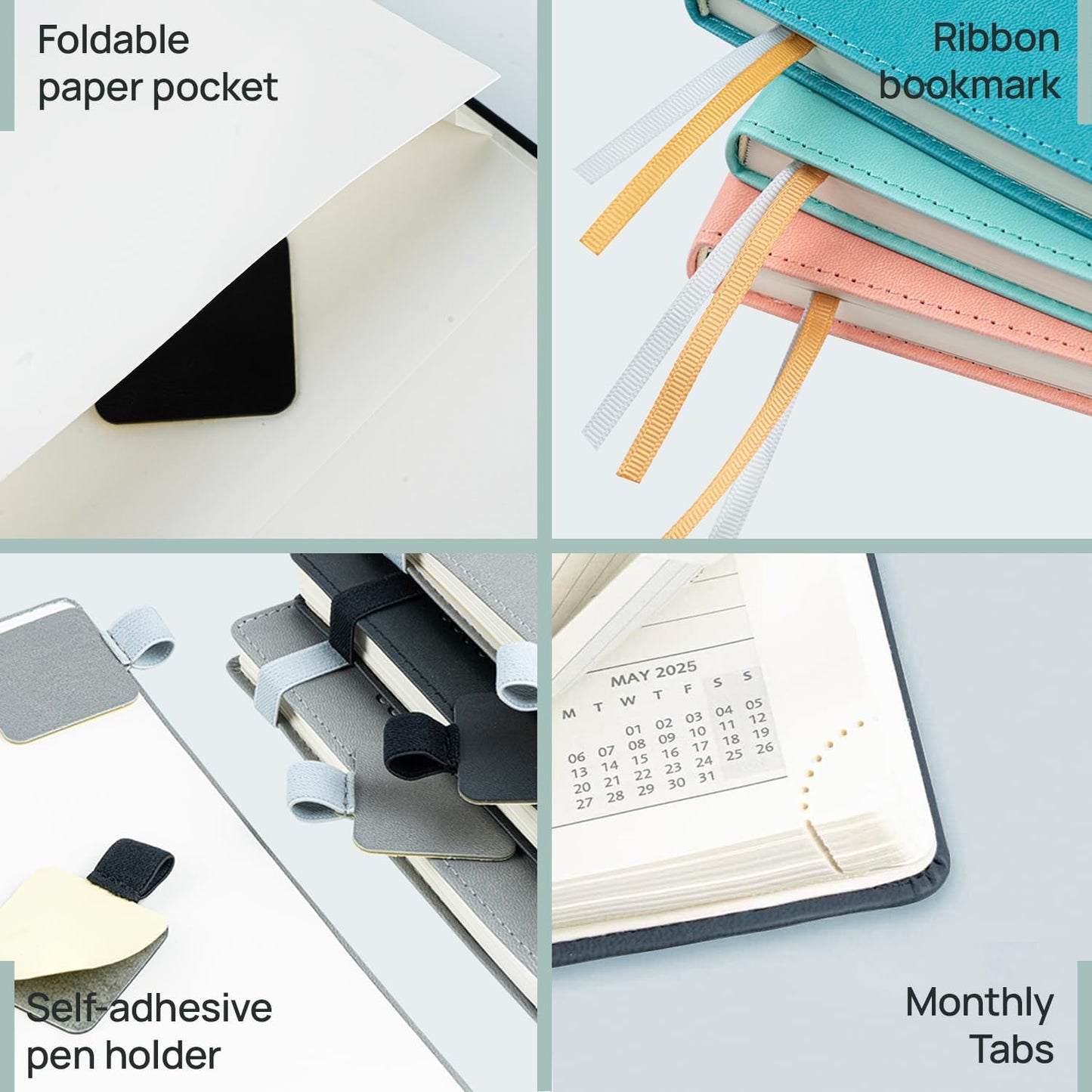 POPRUN Planner 2025-2026 (Medium - 6.5'' x 8.5'') Academic Weekly Calendar (July 2025 - June 2026) with Hourly Time Slots, Monthly Tabs, 100GSM Thick Papers, Leather Soft Cover - Green