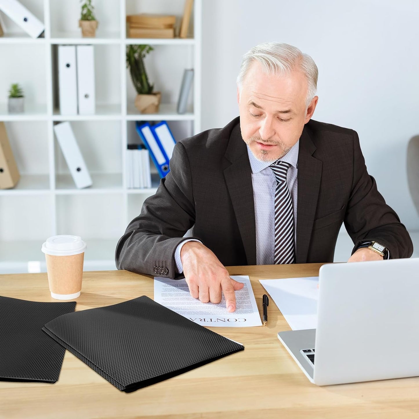 Patelai 48 Pcs Plastic Folders with 2 Pockets and 3 Prongs Home Folders with Card Slot Letter Size Heavy Duty Report Covers for Back to School(Black,Diamond)