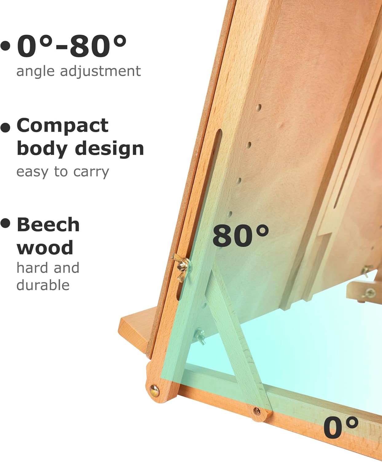 DJAR Adjustable Tabletop Easel for Artists & Beginners, Solid Beech Wood Desktop Sketching Drawing Painting Board Easel, Hold Canvas up to 23", Natural