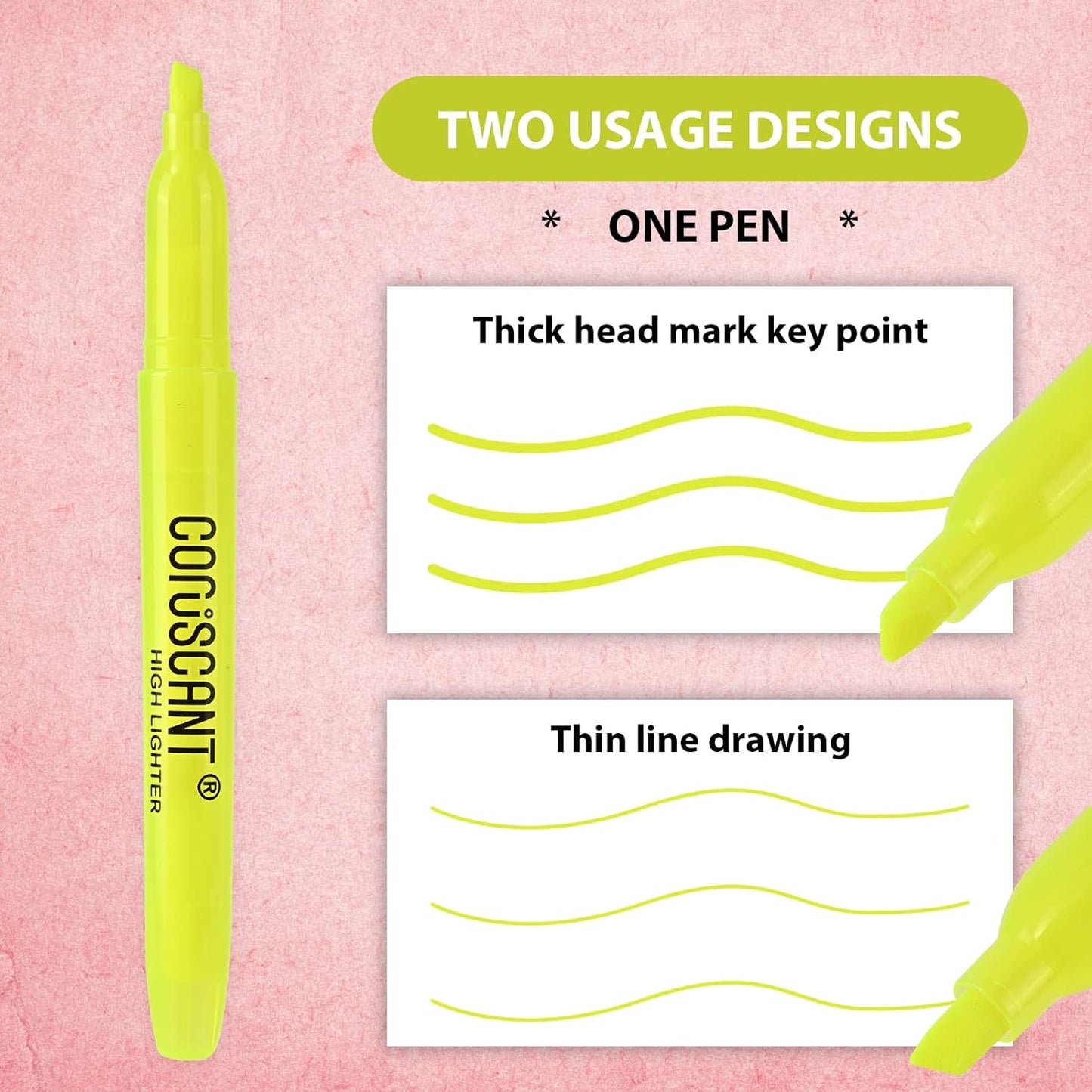 Highlighter - 100 pack color highlighter, color transparent visible fluorescent pen shell, wide chisel point mark, fluorescent pen, school, office