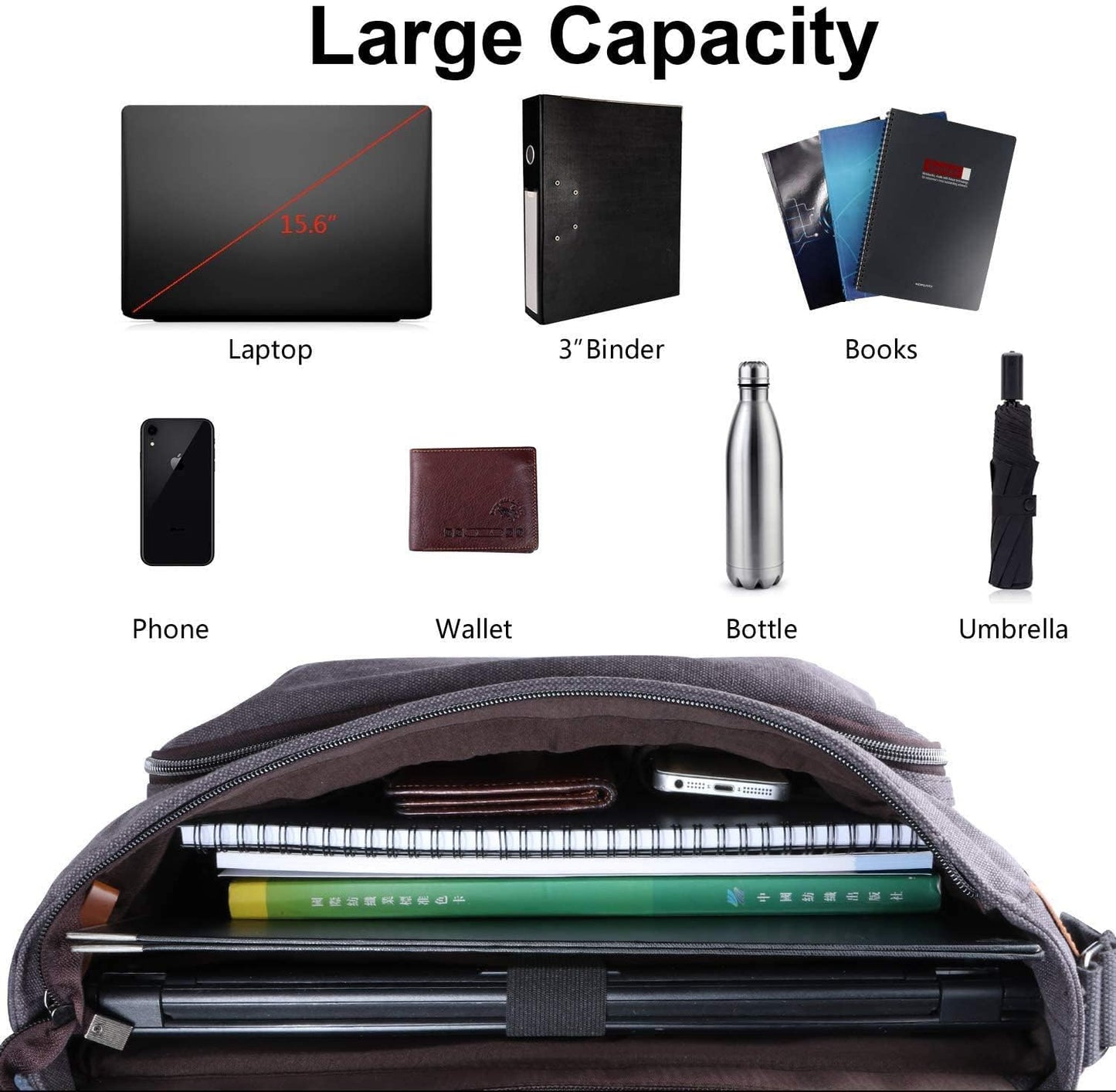 ESTARER Computer Messenger Bag 15-15.6 inch, Water-resistant Canvas Work Bag Briefcase, Laptop ShoulderSatchel with Buckles, Grey