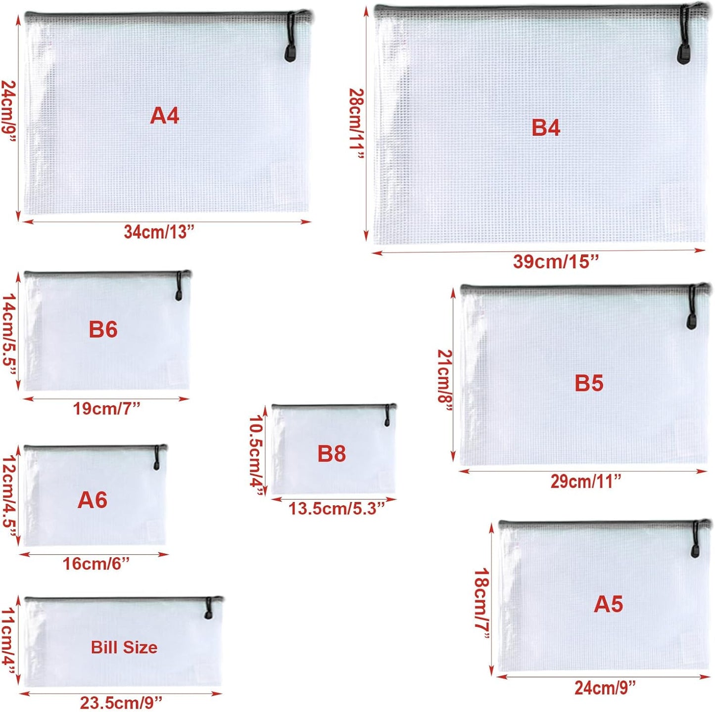 Oaimyy-B6(5.5"x 7.5"),12 Pcs,Plastic Mesh Zipper Pouch Document Folders Bag Zip File Folders for School Office Supplies, Travel,Puzzles Games Organizing Storage-Black